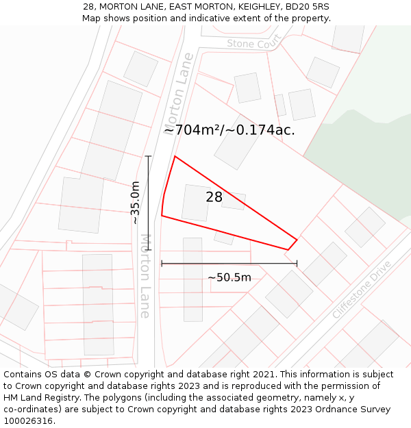 28, MORTON LANE, EAST MORTON, KEIGHLEY, BD20 5RS: Plot and title map