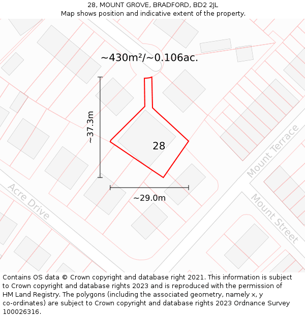 28, MOUNT GROVE, BRADFORD, BD2 2JL: Plot and title map