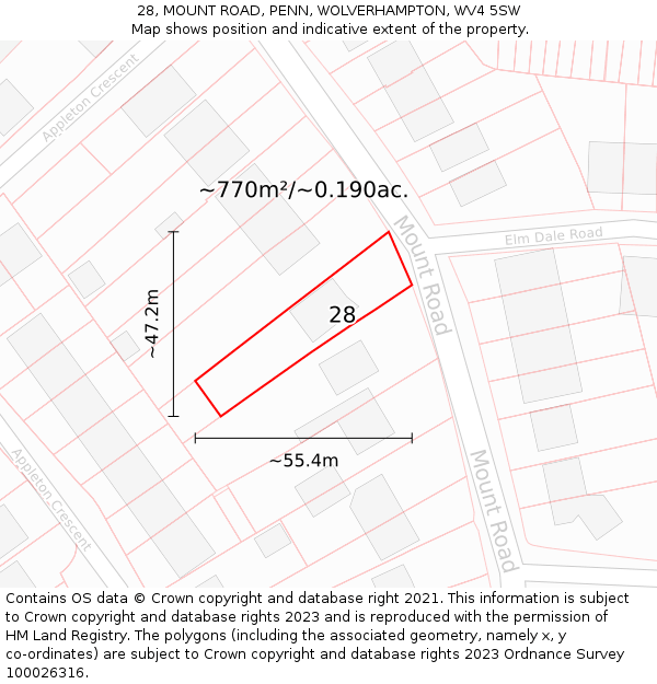 28, MOUNT ROAD, PENN, WOLVERHAMPTON, WV4 5SW: Plot and title map