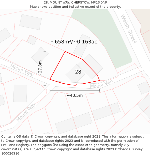 28, MOUNT WAY, CHEPSTOW, NP16 5NF: Plot and title map