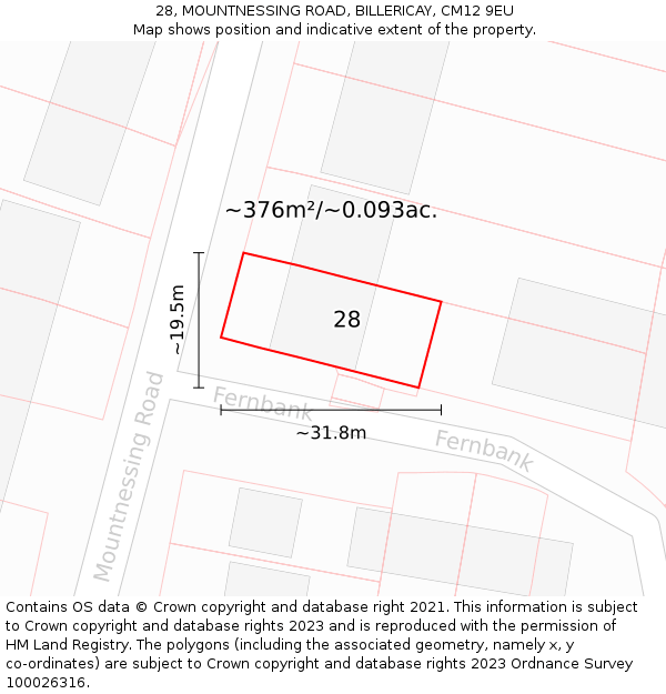 28, MOUNTNESSING ROAD, BILLERICAY, CM12 9EU: Plot and title map