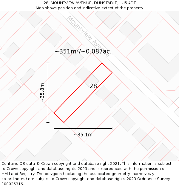 28, MOUNTVIEW AVENUE, DUNSTABLE, LU5 4DT: Plot and title map