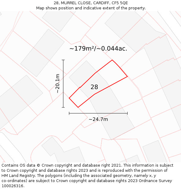 28, MURREL CLOSE, CARDIFF, CF5 5QE: Plot and title map