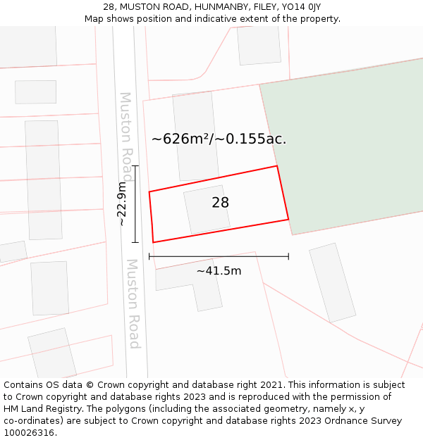 28, MUSTON ROAD, HUNMANBY, FILEY, YO14 0JY: Plot and title map