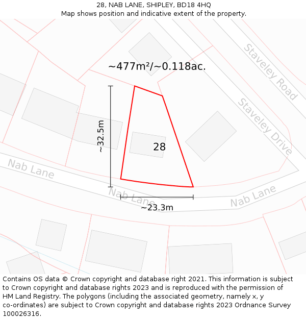 28, NAB LANE, SHIPLEY, BD18 4HQ: Plot and title map