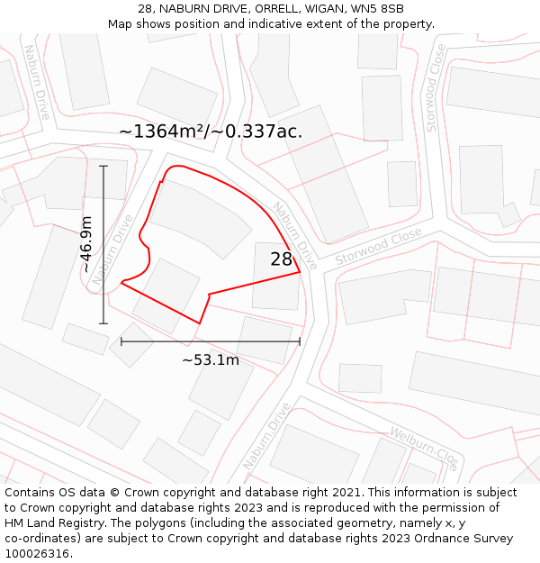 28, NABURN DRIVE, ORRELL, WIGAN, WN5 8SB: Plot and title map