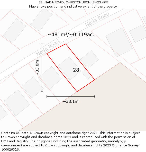 28, NADA ROAD, CHRISTCHURCH, BH23 4PR: Plot and title map