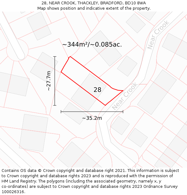 28, NEAR CROOK, THACKLEY, BRADFORD, BD10 8WA: Plot and title map