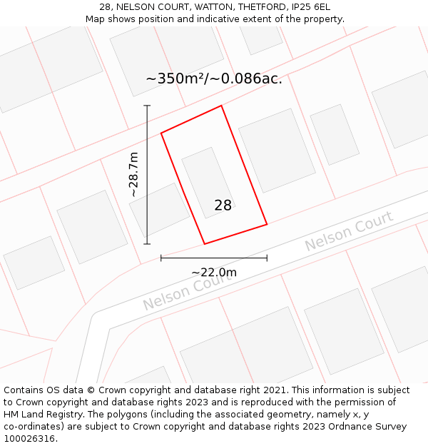 28, NELSON COURT, WATTON, THETFORD, IP25 6EL: Plot and title map