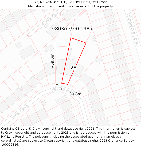 28, NELWYN AVENUE, HORNCHURCH, RM11 2PZ: Plot and title map