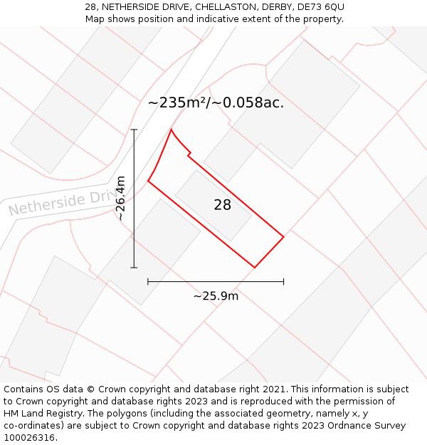 28, NETHERSIDE DRIVE, CHELLASTON, DERBY, DE73 6QU: Plot and title map