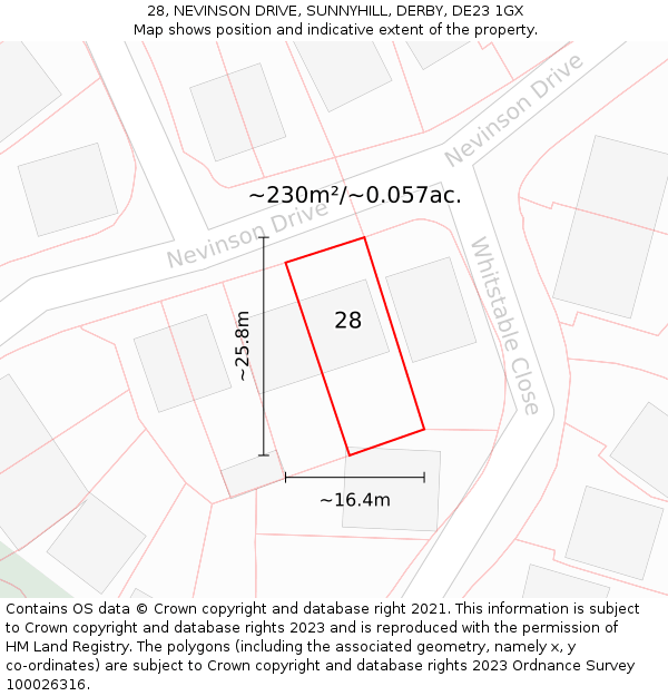28, NEVINSON DRIVE, SUNNYHILL, DERBY, DE23 1GX: Plot and title map