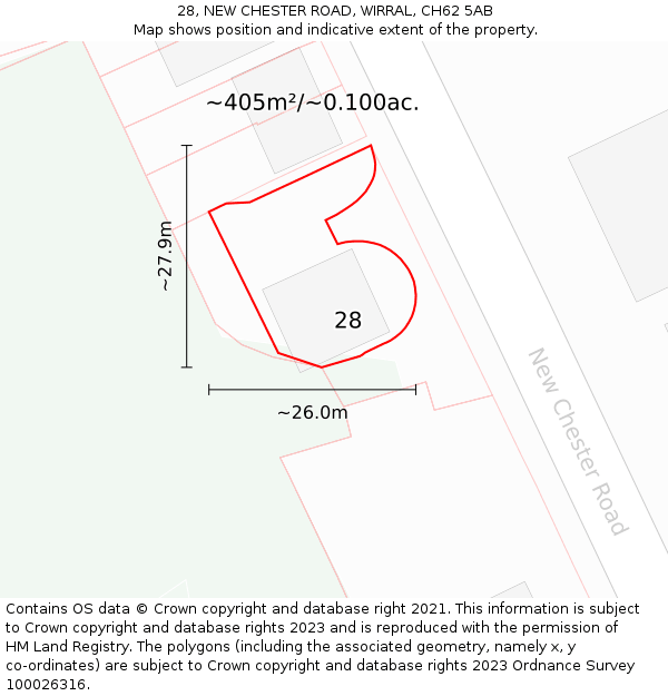 28, NEW CHESTER ROAD, WIRRAL, CH62 5AB: Plot and title map