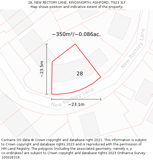 28, NEW RECTORY LANE, KINGSNORTH, ASHFORD, TN23 3LY: Plot and title map