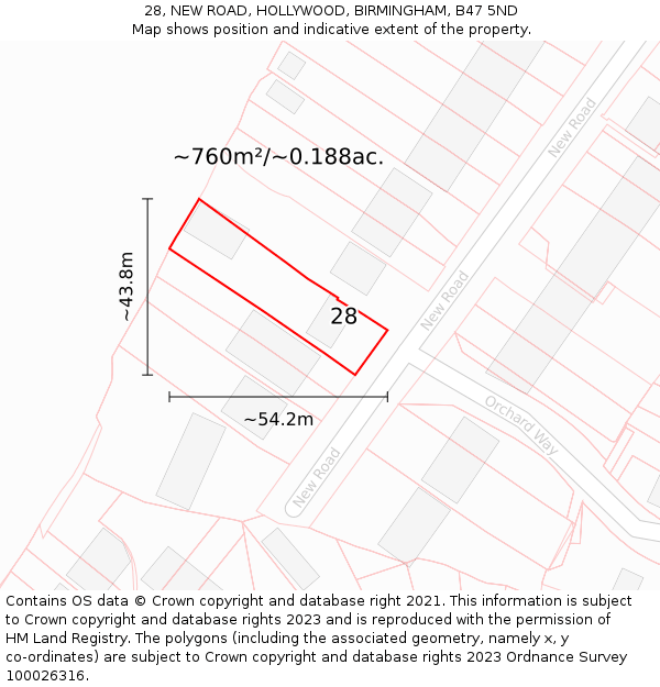 28, NEW ROAD, HOLLYWOOD, BIRMINGHAM, B47 5ND: Plot and title map