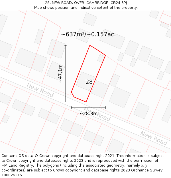 28, NEW ROAD, OVER, CAMBRIDGE, CB24 5PJ: Plot and title map