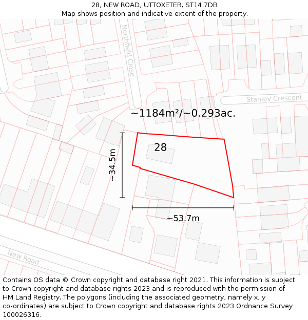 28, NEW ROAD, UTTOXETER, ST14 7DB: Plot and title map