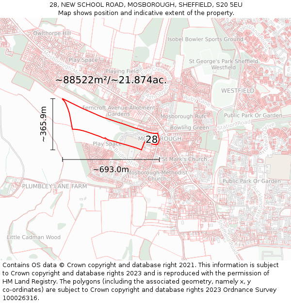 28, NEW SCHOOL ROAD, MOSBOROUGH, SHEFFIELD, S20 5EU: Plot and title map