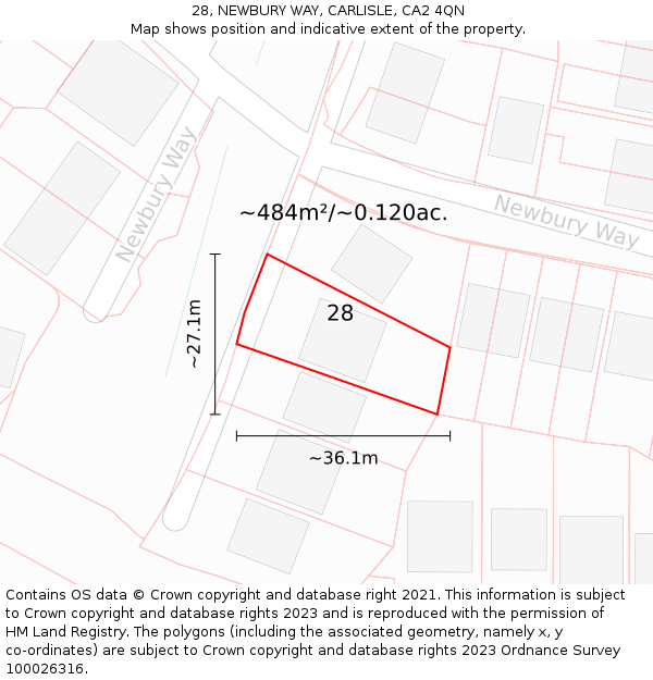 28, NEWBURY WAY, CARLISLE, CA2 4QN: Plot and title map