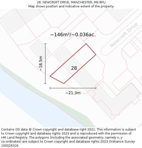 28, NEWCROFT DRIVE, MANCHESTER, M9 8PU: Plot and title map