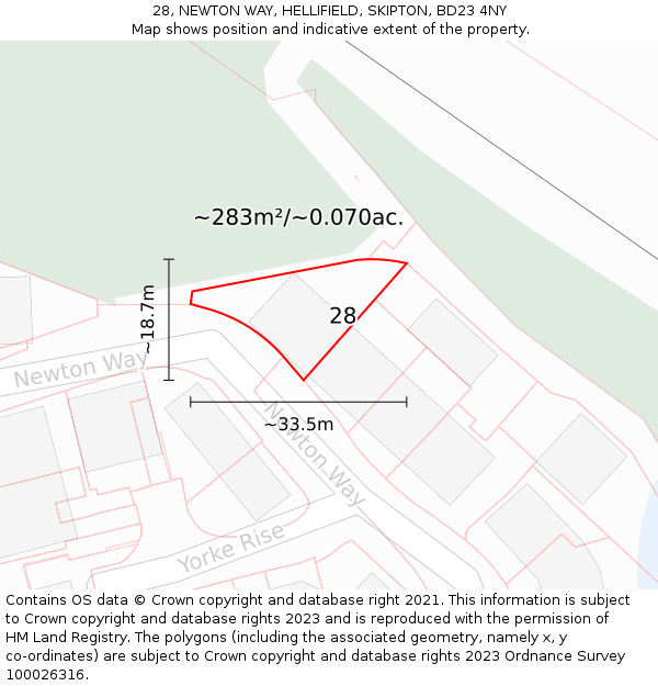 28, NEWTON WAY, HELLIFIELD, SKIPTON, BD23 4NY: Plot and title map