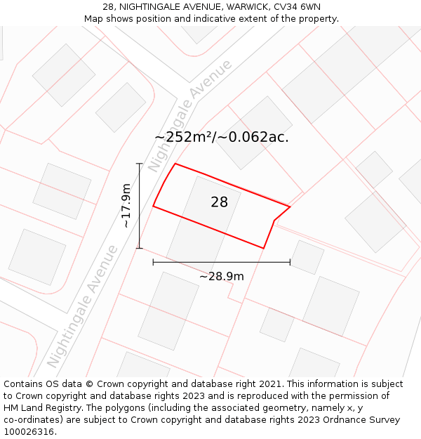 28, NIGHTINGALE AVENUE, WARWICK, CV34 6WN: Plot and title map