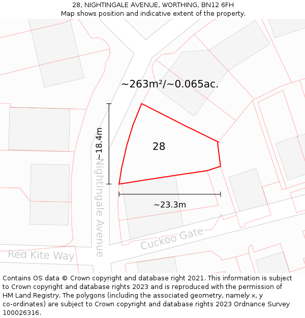 28, NIGHTINGALE AVENUE, WORTHING, BN12 6FH: Plot and title map