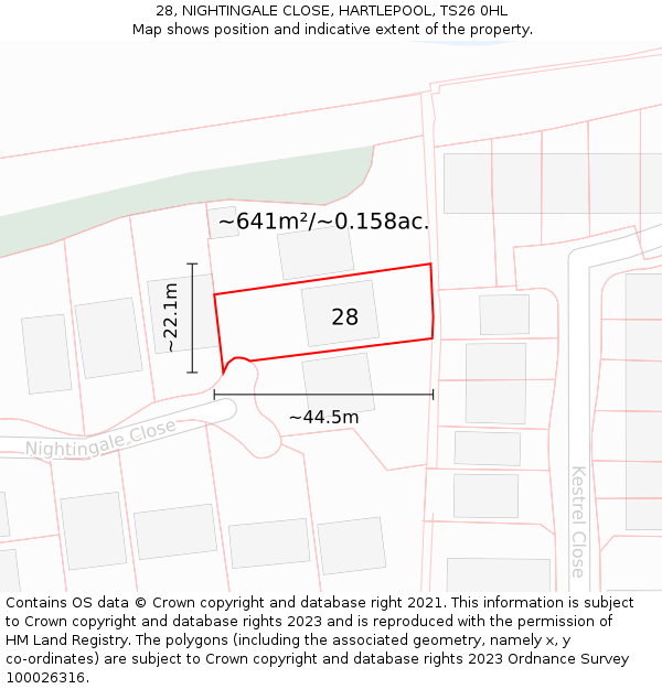28, NIGHTINGALE CLOSE, HARTLEPOOL, TS26 0HL: Plot and title map