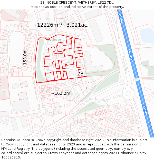 28, NOBLE CRESCENT, WETHERBY, LS22 7DU: Plot and title map