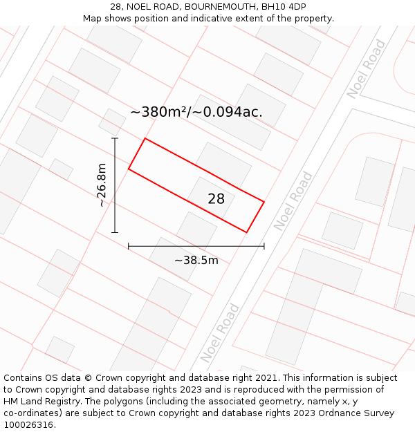 28, NOEL ROAD, BOURNEMOUTH, BH10 4DP: Plot and title map