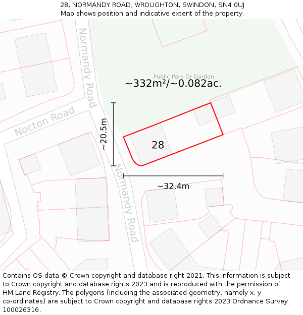 28, NORMANDY ROAD, WROUGHTON, SWINDON, SN4 0UJ: Plot and title map