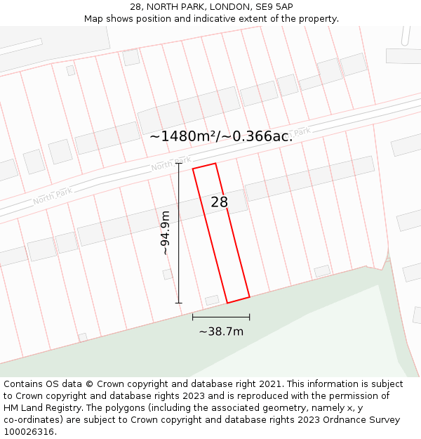 28, NORTH PARK, LONDON, SE9 5AP: Plot and title map