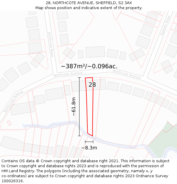 28, NORTHCOTE AVENUE, SHEFFIELD, S2 3AX: Plot and title map
