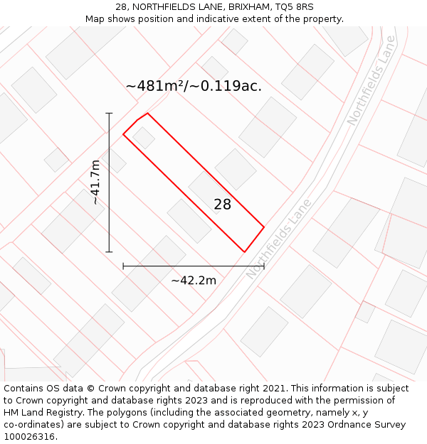 28, NORTHFIELDS LANE, BRIXHAM, TQ5 8RS: Plot and title map
