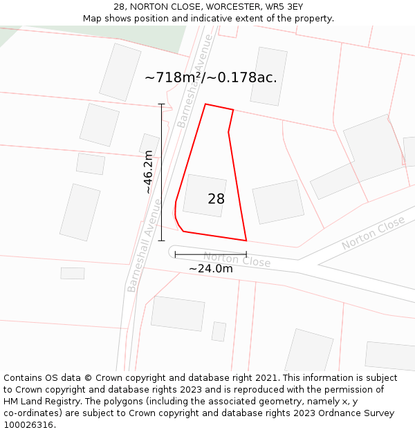 28, NORTON CLOSE, WORCESTER, WR5 3EY: Plot and title map