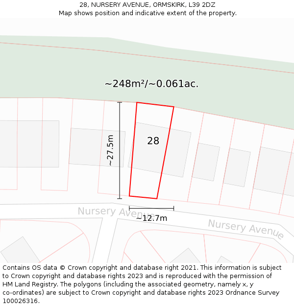 28, NURSERY AVENUE, ORMSKIRK, L39 2DZ: Plot and title map