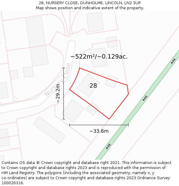 28, NURSERY CLOSE, DUNHOLME, LINCOLN, LN2 3UP: Plot and title map
