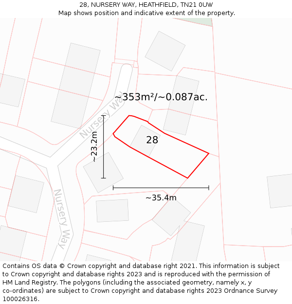 28, NURSERY WAY, HEATHFIELD, TN21 0UW: Plot and title map