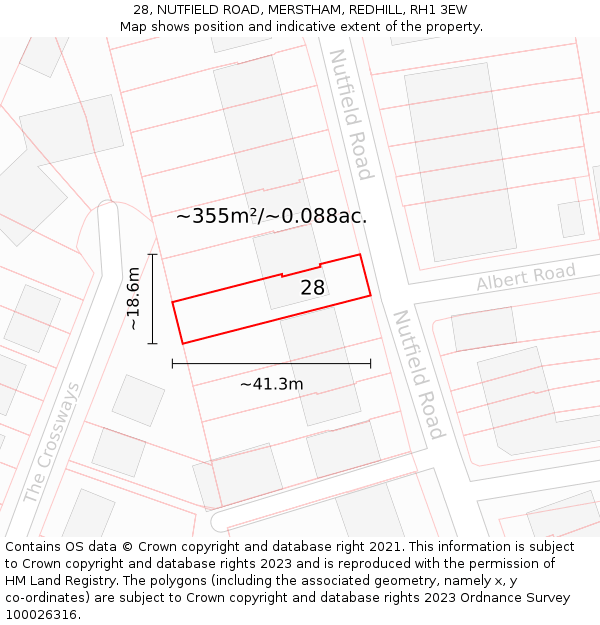 28, NUTFIELD ROAD, MERSTHAM, REDHILL, RH1 3EW: Plot and title map