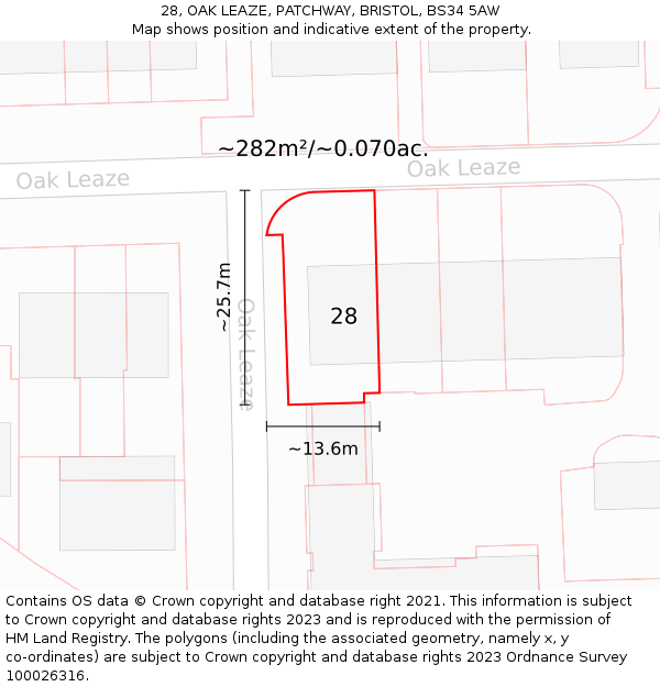 28, OAK LEAZE, PATCHWAY, BRISTOL, BS34 5AW: Plot and title map