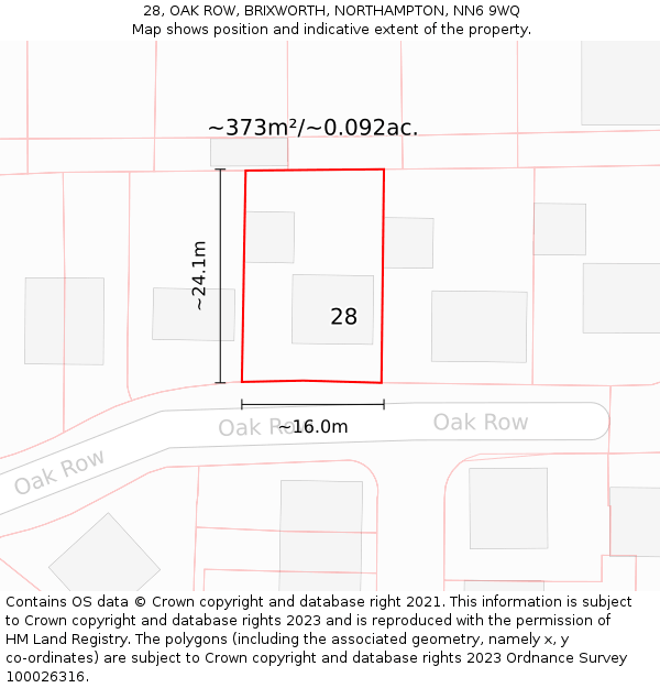 28, OAK ROW, BRIXWORTH, NORTHAMPTON, NN6 9WQ: Plot and title map