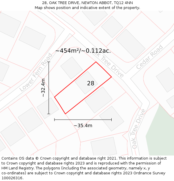 28, OAK TREE DRIVE, NEWTON ABBOT, TQ12 4NN: Plot and title map