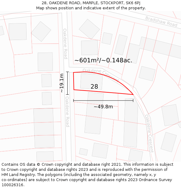 28, OAKDENE ROAD, MARPLE, STOCKPORT, SK6 6PJ: Plot and title map