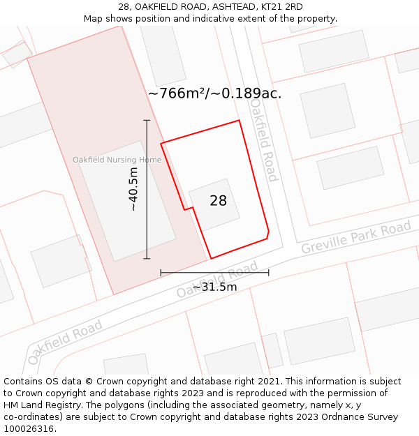 28, OAKFIELD ROAD, ASHTEAD, KT21 2RD: Plot and title map