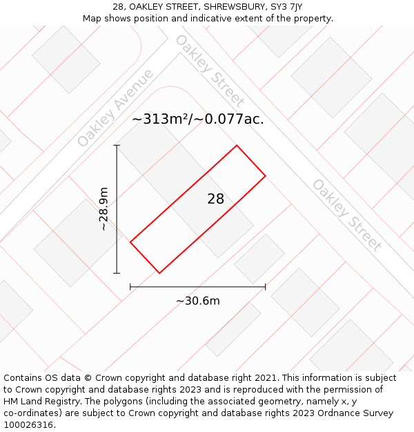 28, OAKLEY STREET, SHREWSBURY, SY3 7JY: Plot and title map