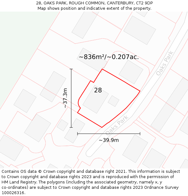 28, OAKS PARK, ROUGH COMMON, CANTERBURY, CT2 9DP: Plot and title map