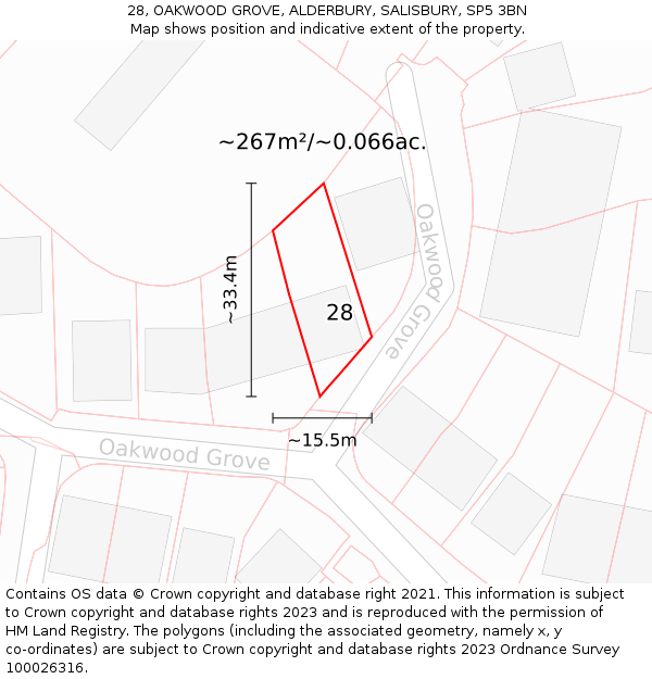 28, OAKWOOD GROVE, ALDERBURY, SALISBURY, SP5 3BN: Plot and title map
