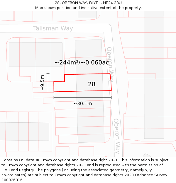 28, OBERON WAY, BLYTH, NE24 3RU: Plot and title map
