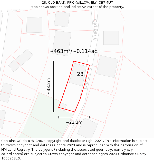 28, OLD BANK, PRICKWILLOW, ELY, CB7 4UT: Plot and title map
