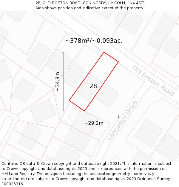 28, OLD BOSTON ROAD, CONINGSBY, LINCOLN, LN4 4SZ: Plot and title map